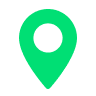 Green and white icon of a pin.